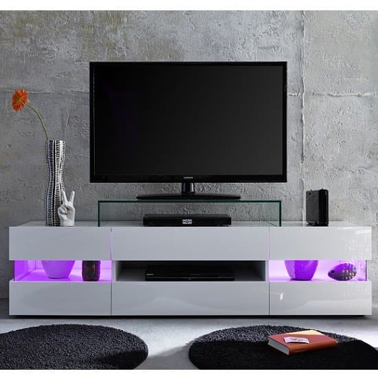 Kiefer High Gloss TV Stand In White With LED Lighting