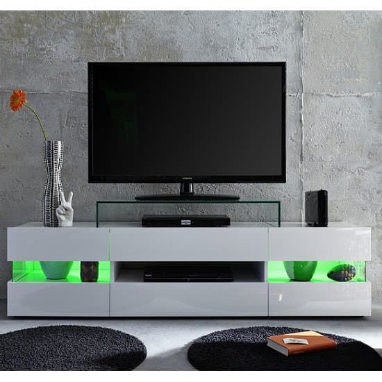 Kiefer High Gloss TV Stand In White With LED Lighting