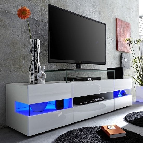 Kiefer High Gloss TV Stand In White With LED Lighting