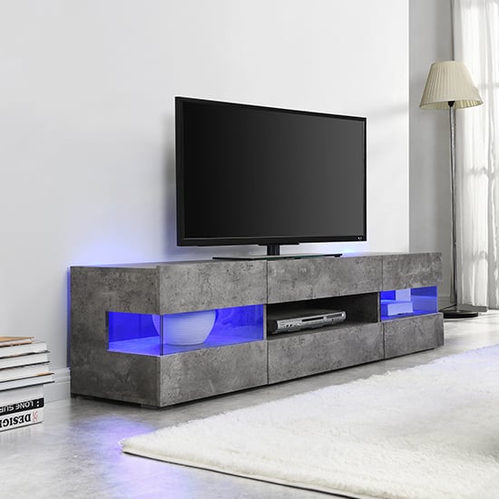 Kiefer Wooden TV Stand In Concrete Effect With LED Lighting