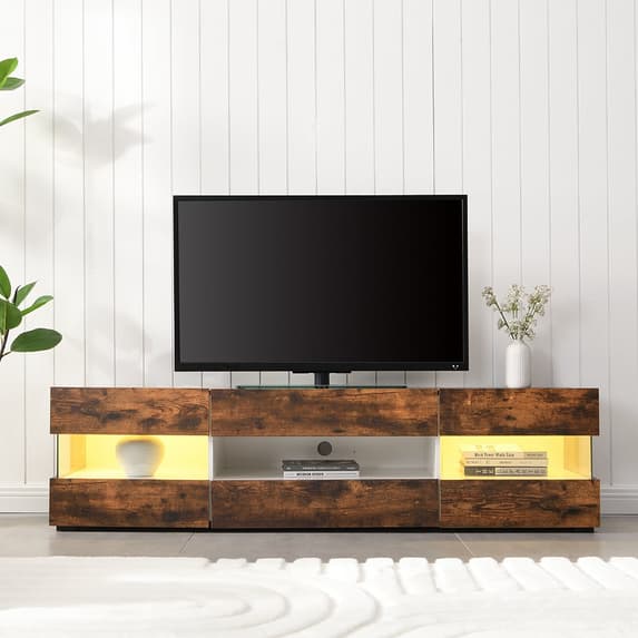 Kiefer Wooden TV Stand In Rustic Oak With LED Lighting