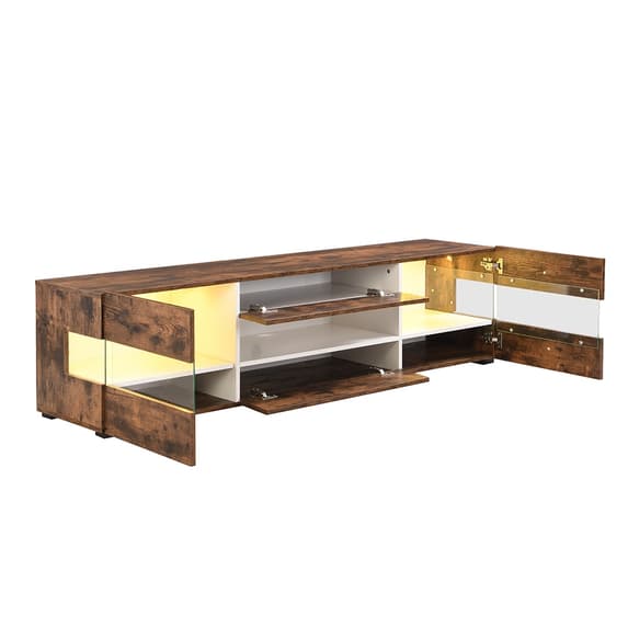 Kiefer Wooden TV Stand In Rustic Oak With LED Lighting