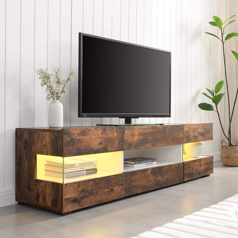 Kiefer Wooden TV Stand In Rustic Oak With LED Lighting