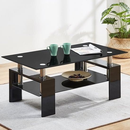 Kohler Black Glass Coffee Table With Black High Gloss Legs