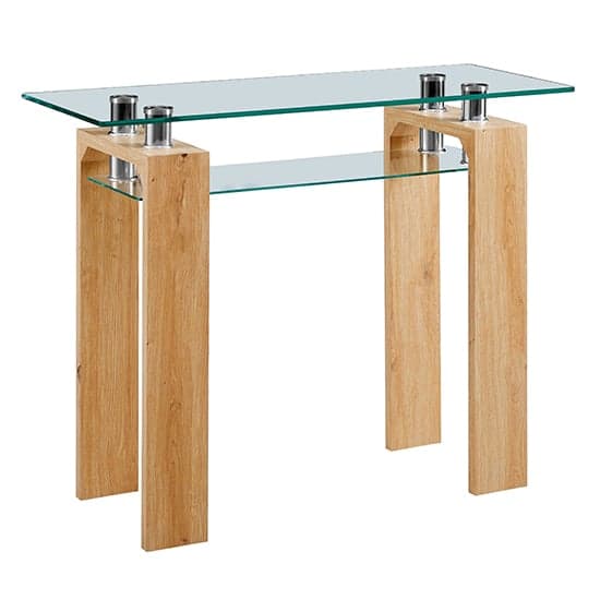 Kohler Glass Top Console Table With Undershelf In Wooden Legs