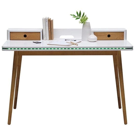 Laurel Wooden Laptop Desk In Matt White And Oak With LED