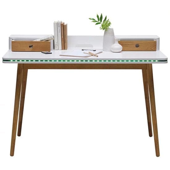 Laurel Wooden Laptop Desk In Matt White And Oak With LED