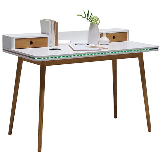 Laurel Wooden Laptop Desk In Matt White And Oak With LED