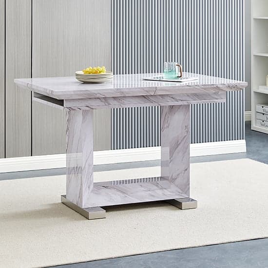 Lorain Extendable Wooden Dining Table In Grey Marble Effect