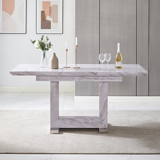 Lorain Extendable Wooden Dining Table In Grey Marble Effect