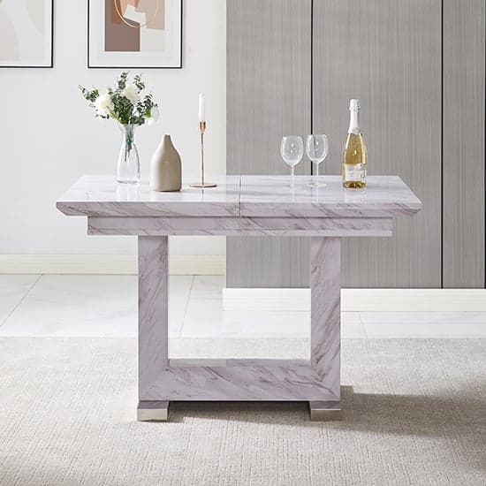 Lorain Extendable Wooden Dining Table In Grey Marble Effect