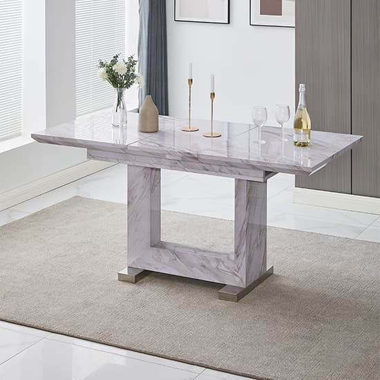 Lorain Extendable Wooden Dining Table In Grey Marble Effect