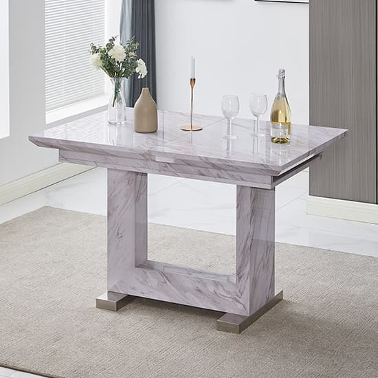 Lorain Extendable Wooden Dining Table In Grey Marble Effect