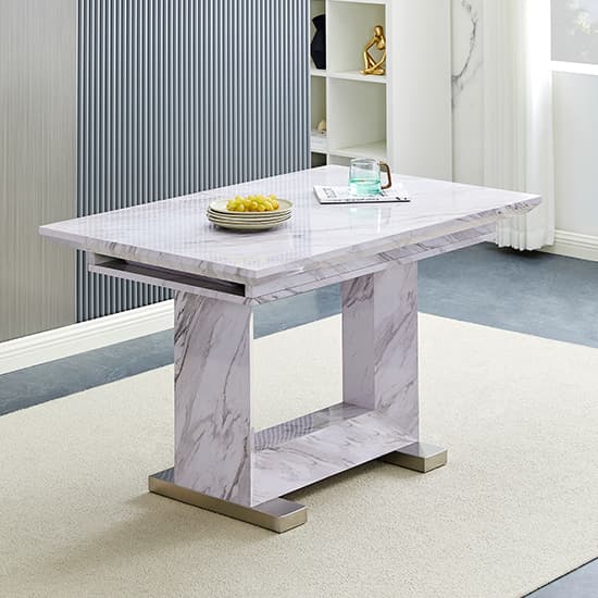 Lorain Extendable Wooden Dining Table In Grey Marble Effect