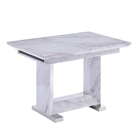 Lorain Extendable Wooden Dining Table In Grey Marble Effect