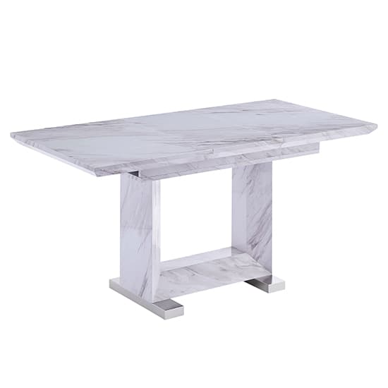 Lorain Extendable Wooden Dining Table In Grey Marble Effect