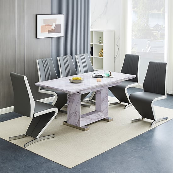 Lorain Extending Grey Dining Table 6 Girona Grey White Chairs