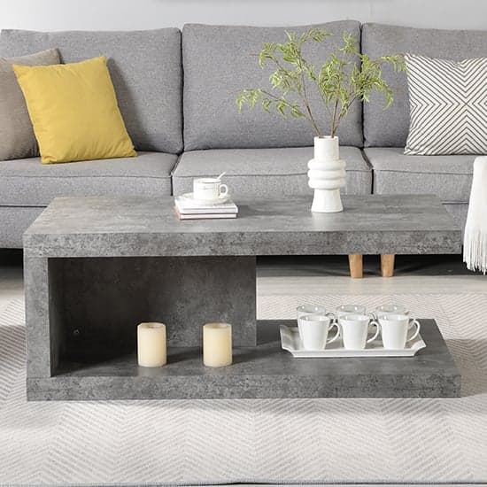 Lynn Wooden Coffee Table In Concrete Effect