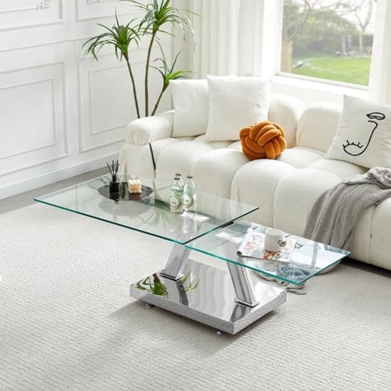 Magna Wings Swivel Clear Glass Coffee Table With Steel Base