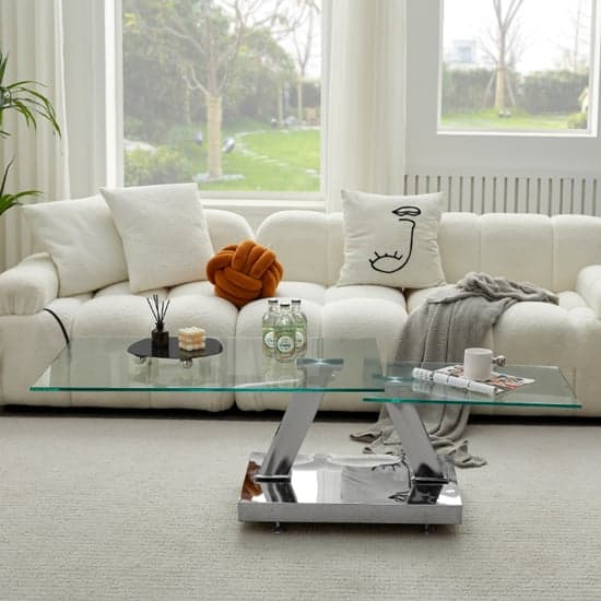 Magna Wings Swivel Clear Glass Coffee Table With Steel Base