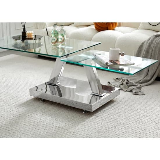 Magna Wings Swivel Clear Glass Coffee Table With Steel Base