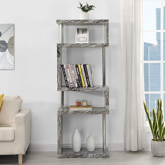 Maharani High Gloss Grey Shelving Unit In Melange Marble Effect