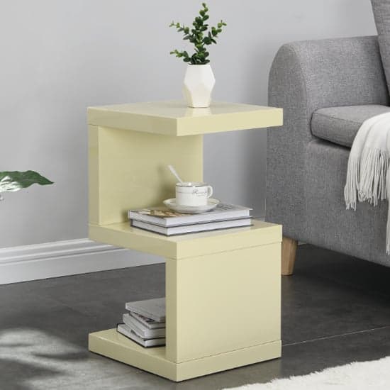 Maharani High Gloss S Shape Design Side Table In Cream