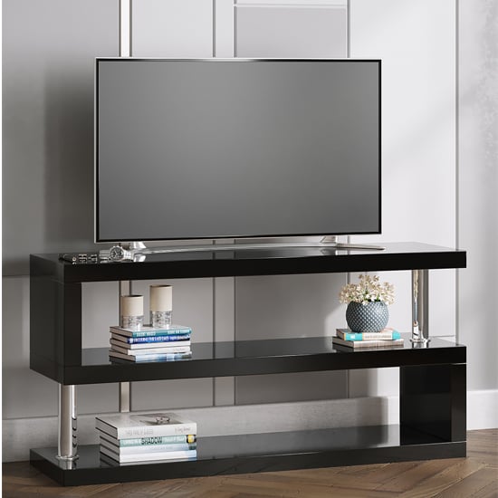 Maharani High Gloss S Shape Design TV Stand In Black