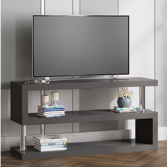 Maharani High Gloss S Shape Design TV Stand In Grey