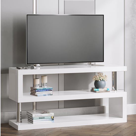 Maharani High Gloss S Shape Design TV Stand In White