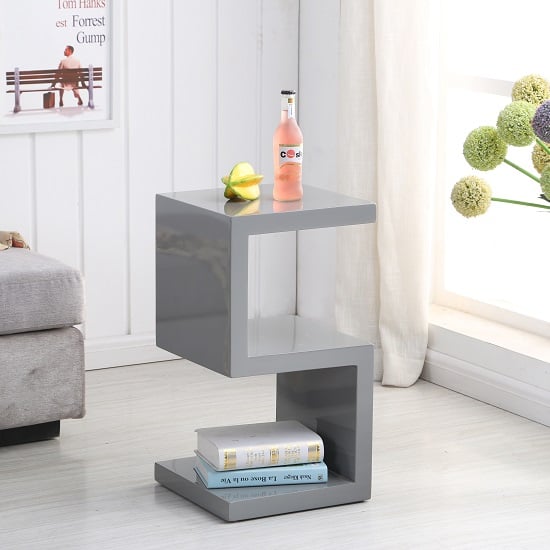 Maharani High Gloss S Shape Design Side Table In Grey