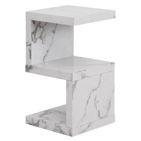 Maharani High Gloss S Shape Side Table In Diva Marble Effect