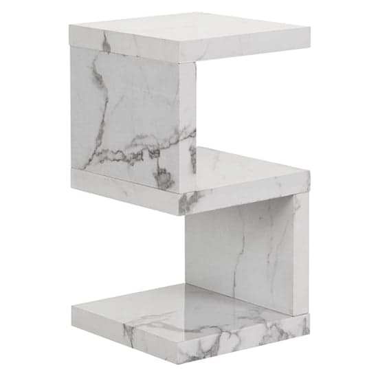 Maharani High Gloss S Shape Side Table In Diva Marble Effect