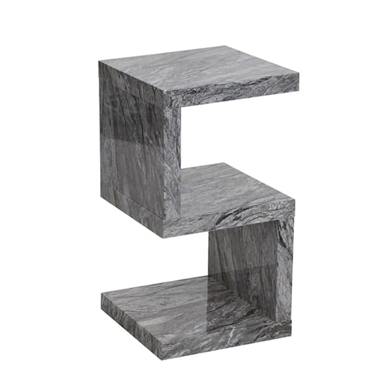 Maharani High Gloss S Shape Side Table In Melange Marble Effect