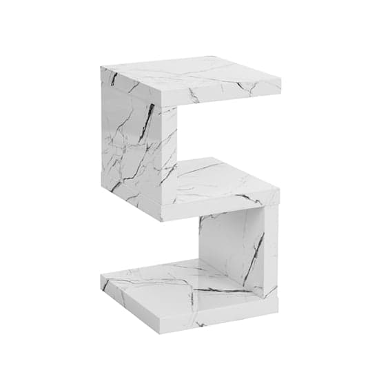 Maharani High Gloss S Shape Side Table In Vida Marble Effect