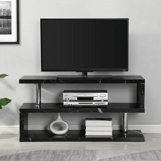 Maharani High Gloss S Shape TV Stand In Milano Marble Effect