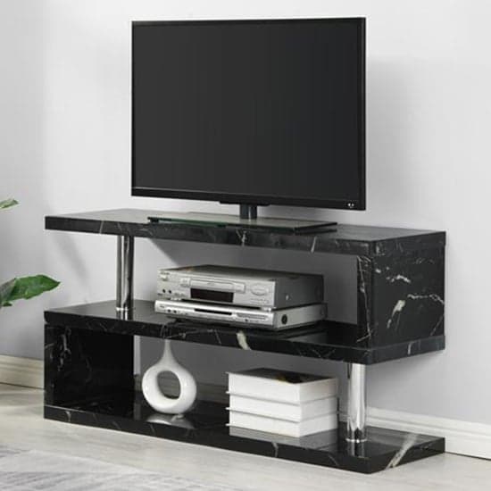 Maharani High Gloss S Shape TV Stand In Milano Marble Effect