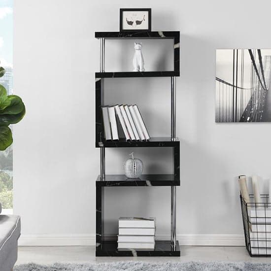 Maharani High Gloss Slim Shelving Unit In Milano Marble Effect