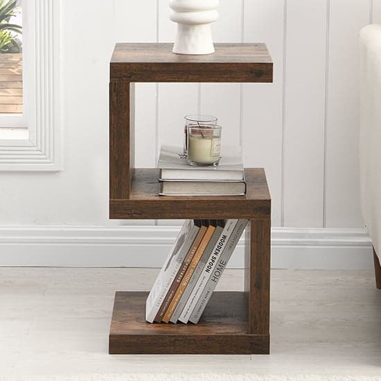 Maharani Wooden S Shape Design Side Table In Rustic Oak