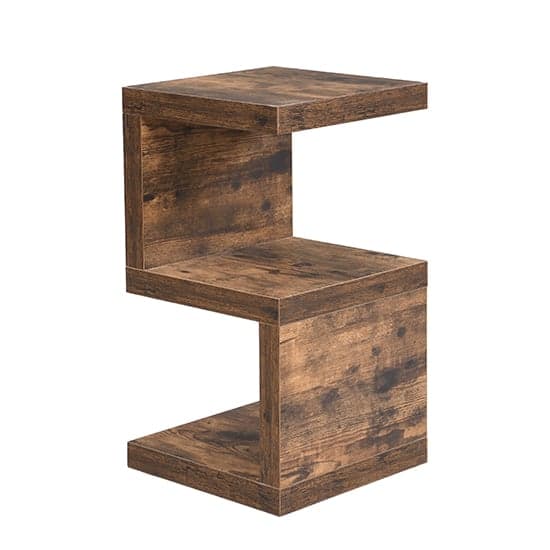 Maharani Wooden S Shape Design Side Table In Rustic Oak