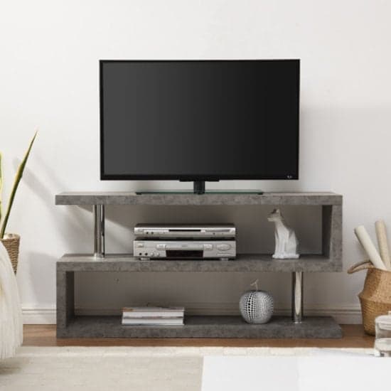 Maharani Wooden S Shape Design TV Stand In Concrete Effect