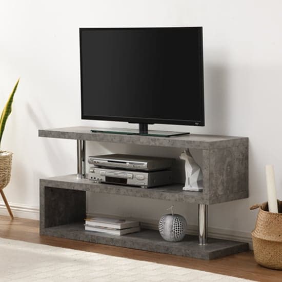 Maharani Wooden S Shape Design TV Stand In Concrete Effect