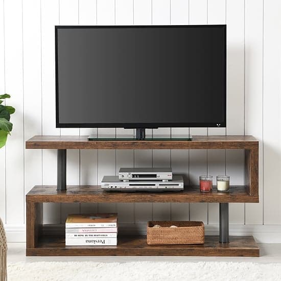 Maharani Wooden S Shape TV Stand In Rustic Oak