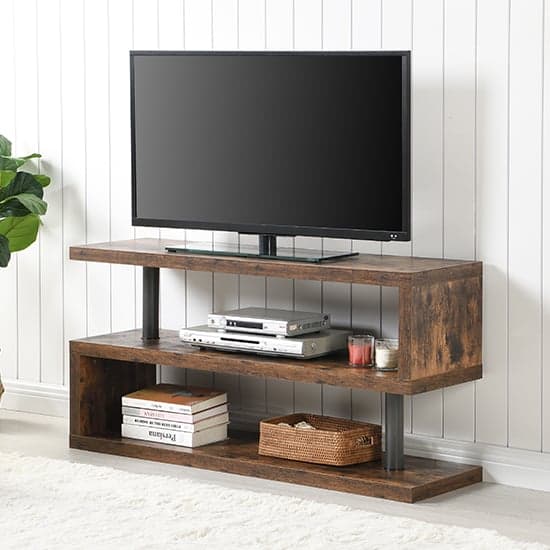 Maharani Wooden S Shape TV Stand In Rustic Oak