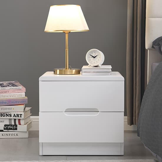 Manistee High Gloss Bedside Cabinet With 2 Drawers In White