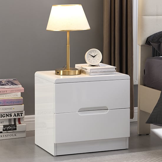 Manistee High Gloss Bedside Cabinet With 2 Drawers In White