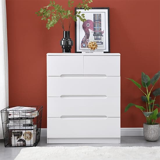 Manistee High Gloss Chest Of 5 Drawers In White