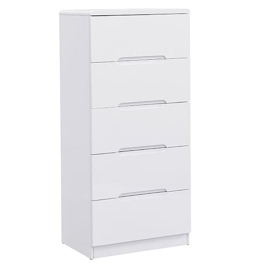 Manistee Tall High Gloss Chest Of 5 Drawers In White