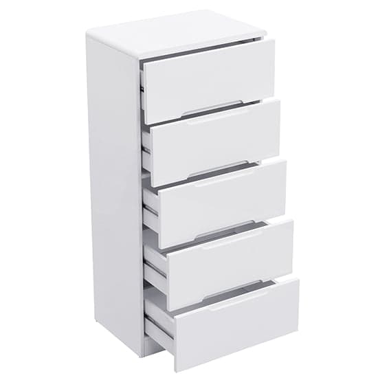 Manistee Tall High Gloss Chest Of 5 Drawers In White