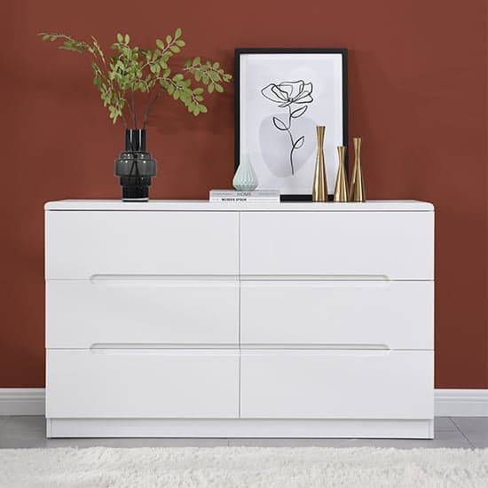 Manistee Wide High Gloss Chest Of 6 Drawers In White